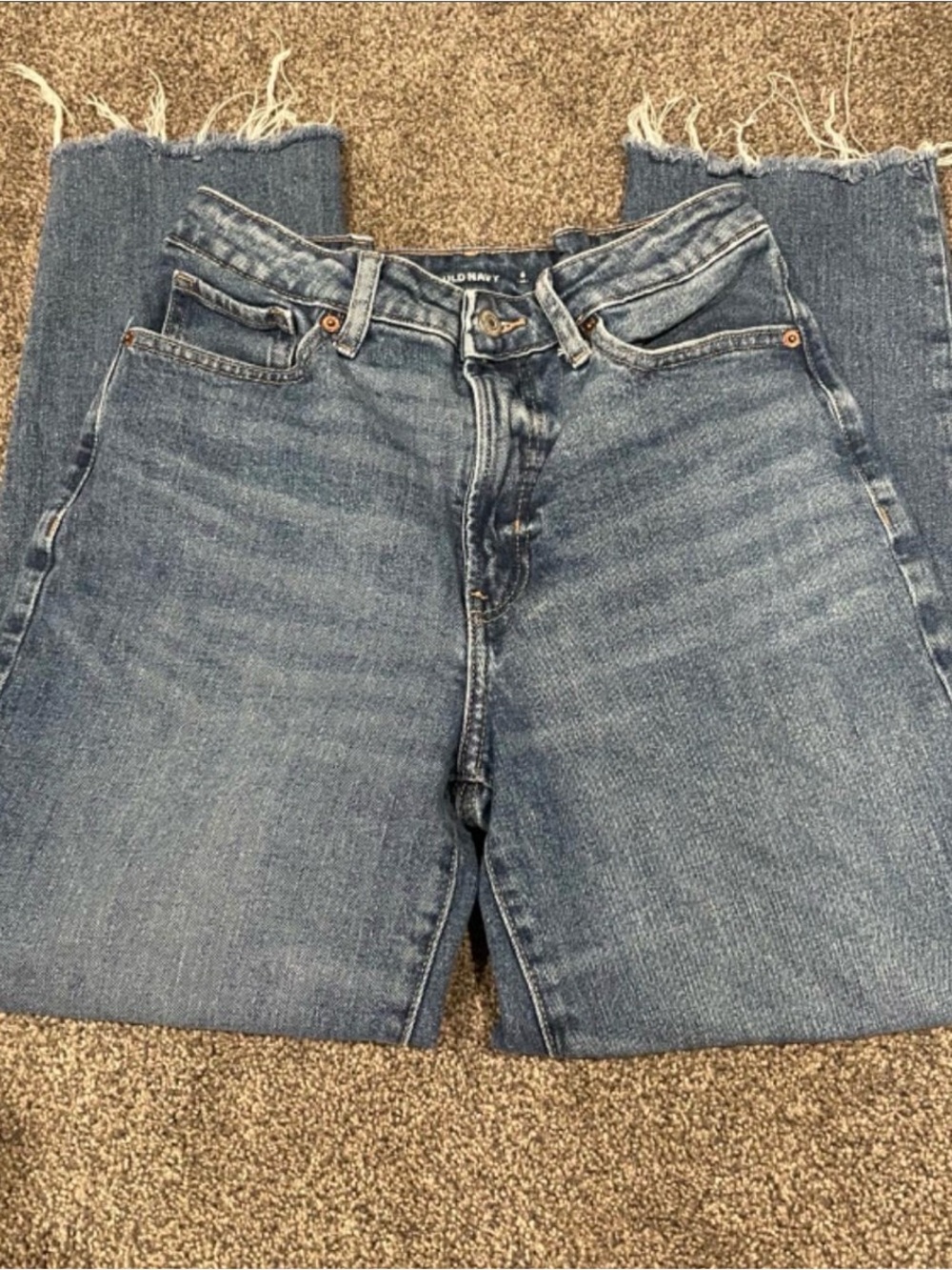 Old Navy Women's Frayed Hem High-Rise Straight Jeans - Denim Blue